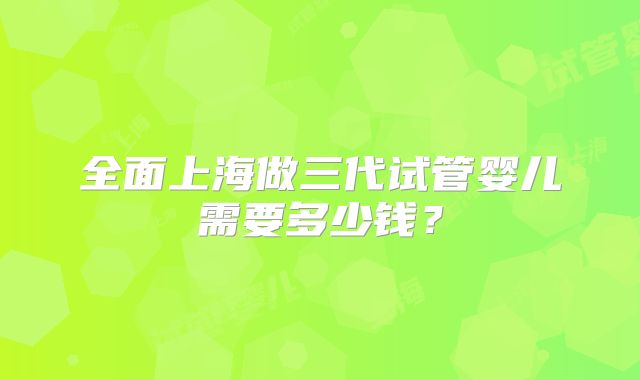 全面上海做三代试管婴儿需要多少钱？