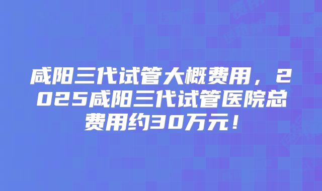 咸阳三代试管大概费用，2025咸阳三代试管医院总费用约30万元！