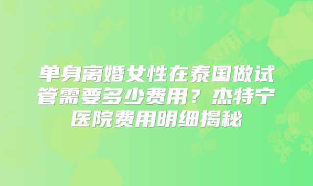 单身离婚女性在泰国做试管需要多少费用?杰特宁医院费用明细揭秘