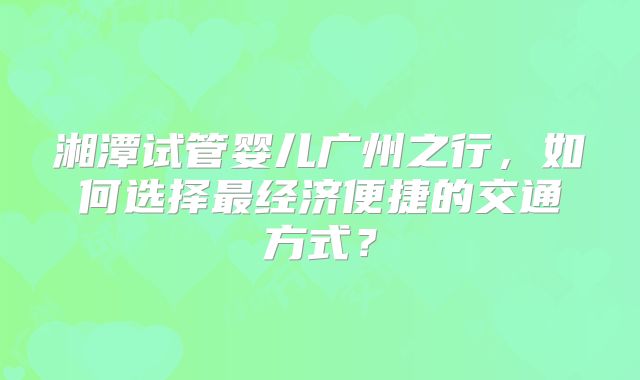 湘潭试管婴儿广州之行，如何选择最经济便捷的交通方式？