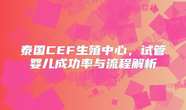 泰国CEF生殖中心，试管婴儿成功率与流程解析