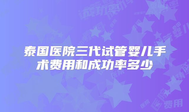 泰国医院三代试管婴儿手术费用和成功率多少