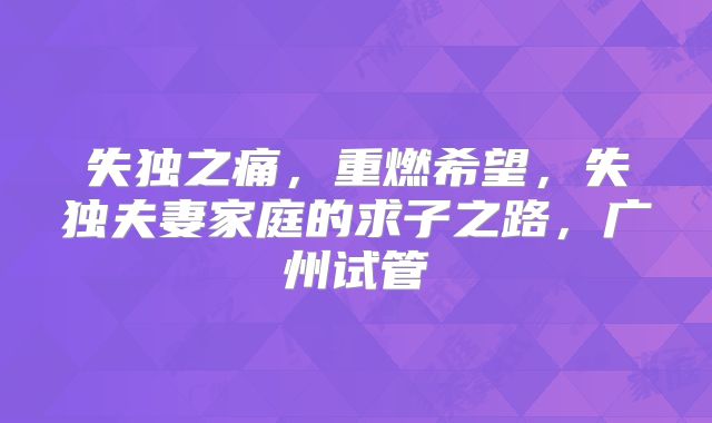 失独之痛，重燃希望，失独夫妻家庭的求子之路，广州试管