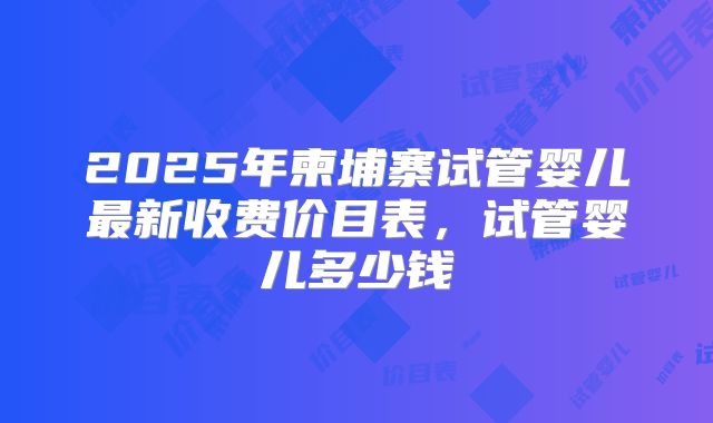 2025年柬埔寨试管婴儿最新收费价目表，试管婴儿多少钱