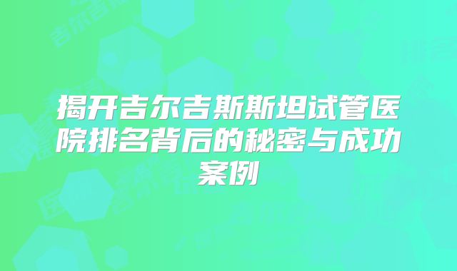 揭开吉尔吉斯斯坦试管医院排名背后的秘密与成功案例