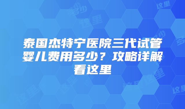 泰国杰特宁医院三代试管婴儿费用多少？攻略详解看这里