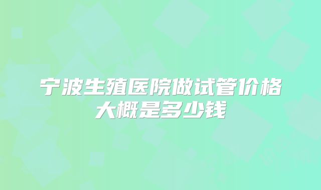 宁波生殖医院做试管价格大概是多少钱