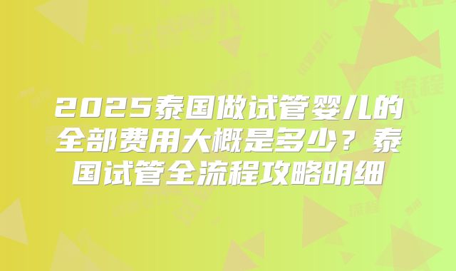 2025泰国做试管婴儿的全部费用大概是多少？泰国试管全流程攻略明细