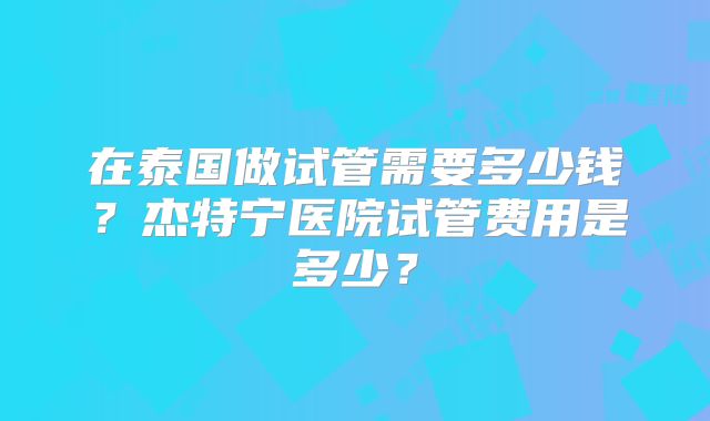 在泰国做试管需要多少钱？杰特宁医院试管费用是多少？
