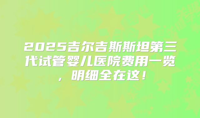 2025吉尔吉斯斯坦第三代试管婴儿医院费用一览，明细全在这！