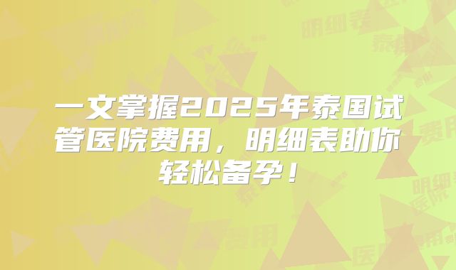 一文掌握2025年泰国试管医院费用，明细表助你轻松备孕！