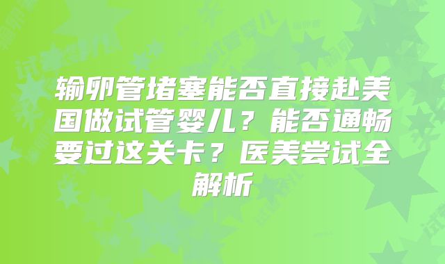 输卵管堵塞能否直接赴美国做试管婴儿？能否通畅要过这关卡？医美尝试全解析