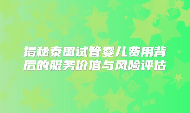 揭秘泰国试管婴儿费用背后的服务价值与风险评估