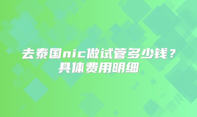 去泰国nic做试管多少钱？具体费用明细