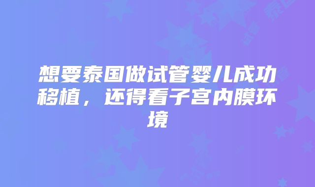 想要泰国做试管婴儿成功移植，还得看子宫内膜环境