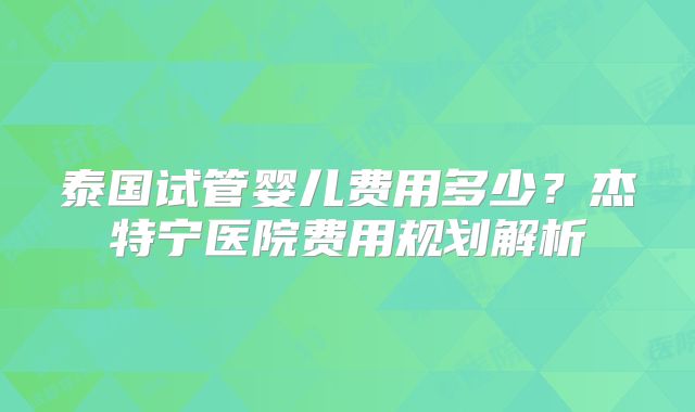 泰国试管婴儿费用多少？杰特宁医院费用规划解析