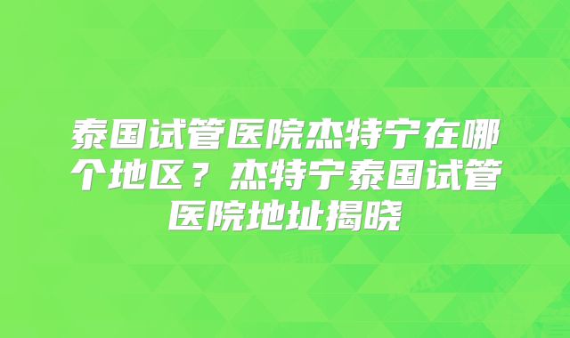 泰国试管医院杰特宁在哪个地区？杰特宁泰国试管医院地址揭晓