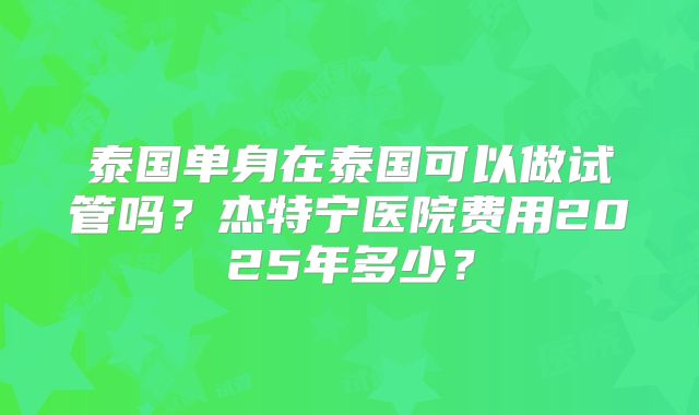 泰国单身在泰国可以做试管吗？杰特宁医院费用2025年多少？