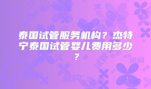 泰国试管服务机构？杰特宁泰国试管婴儿费用多少？