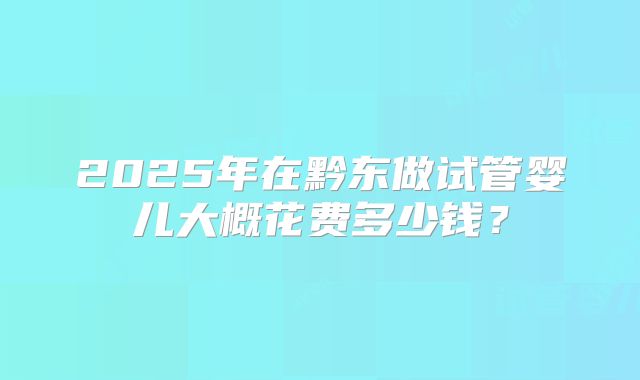 2025年在黔东做试管婴儿大概花费多少钱？