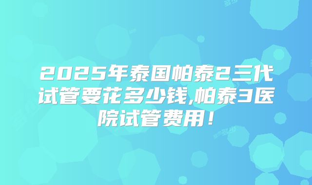 2025年泰国帕泰2三代试管要花多少钱,帕泰3医院试管费用！