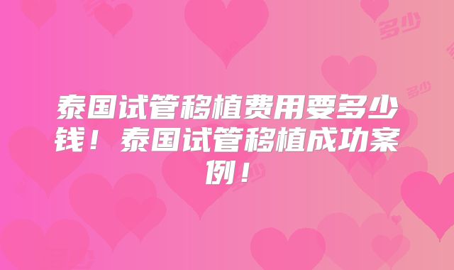 泰国试管移植费用要多少钱!泰国试管移植成功案例!
