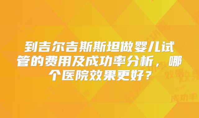 到吉尔吉斯斯坦做婴儿试管的费用及成功率分析，哪个医院效果更好？