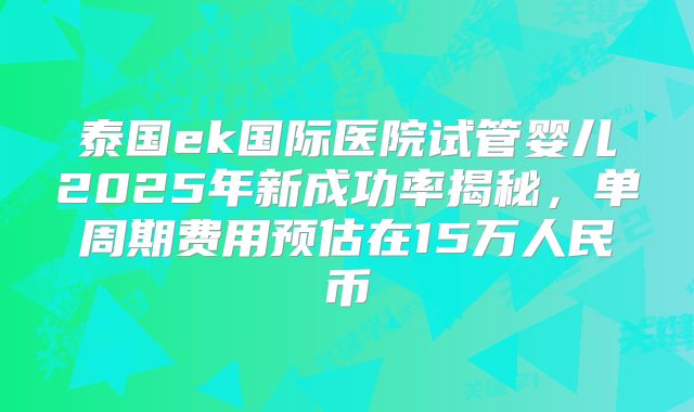 泰国ek国际医院试管婴儿2025年新成功率揭秘，单周期费用预估在15万人民币