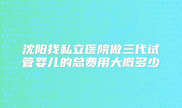 沈阳找私立医院做三代试管婴儿的总费用大概多少