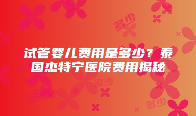 试管婴儿费用是多少？泰国杰特宁医院费用揭秘
