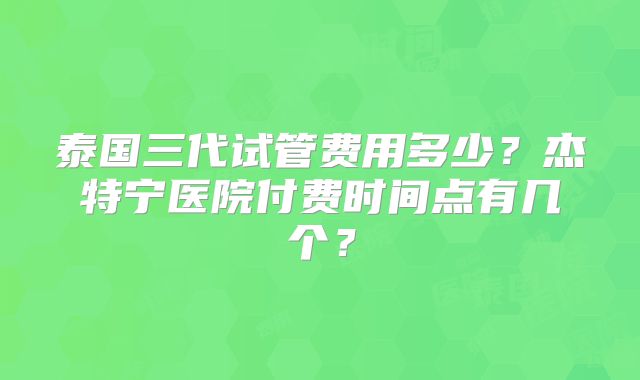 泰国三代试管费用多少？杰特宁医院付费时间点有几个？