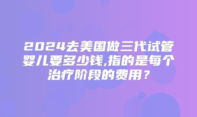 2024去美国做三代试管婴儿要多少钱,指的是每个治疗阶段的费用？
