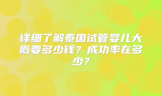 详细了解泰国试管婴儿大概要多少钱？成功率在多少？