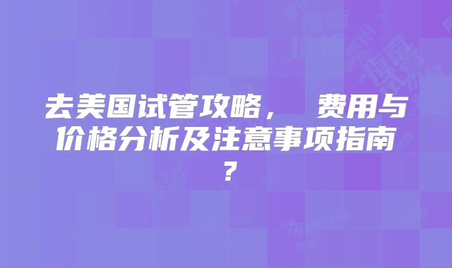 去美国试管攻略， 费用与价格分析及注意事项指南？