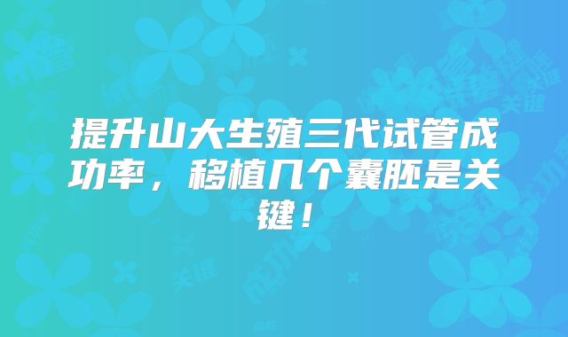 提升山大生殖三代试管成功率,移植几个囊胚是关键!