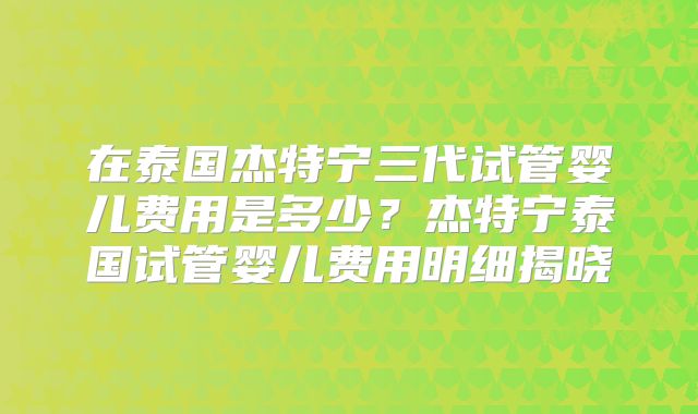 在泰国杰特宁三代试管婴儿费用是多少？杰特宁泰国试管婴儿费用明细揭晓