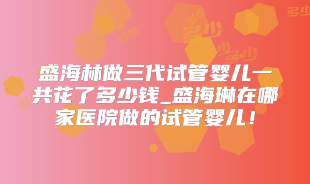 盛海林做三代试管婴儿一共花了多少钱_盛海琳在哪家医院做的试管婴儿！