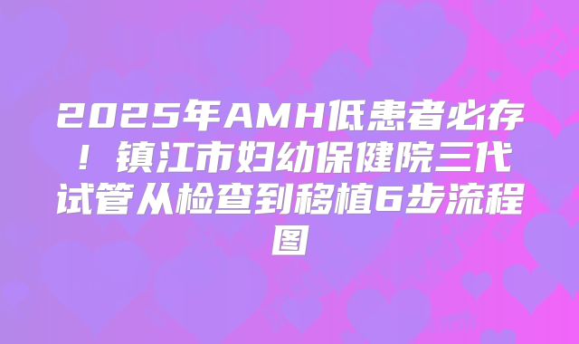 2025年AMH低患者必存!镇江市妇幼保健院三代试管从检查到移植6步流程图