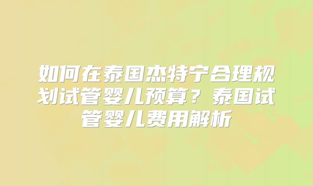 如何在泰国杰特宁合理规划试管婴儿预算?泰国试管婴儿费用解析