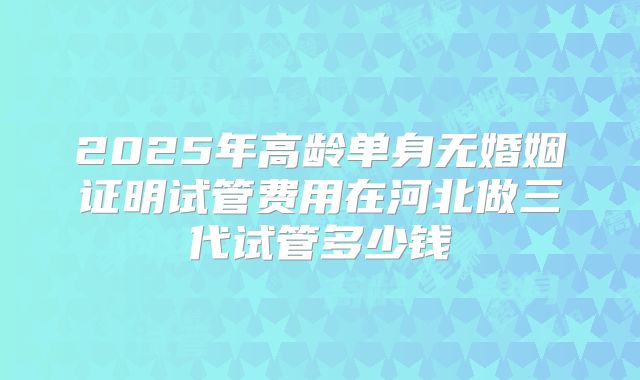 2025年高龄单身无婚姻证明试管费用在河北做三代试管多少钱