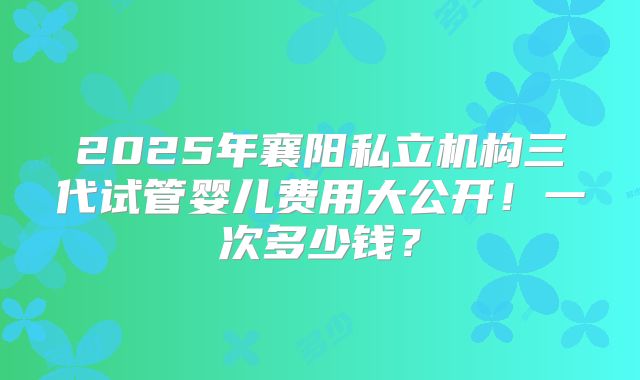 2025年襄阳私立机构三代试管婴儿费用大公开！一次多少钱？