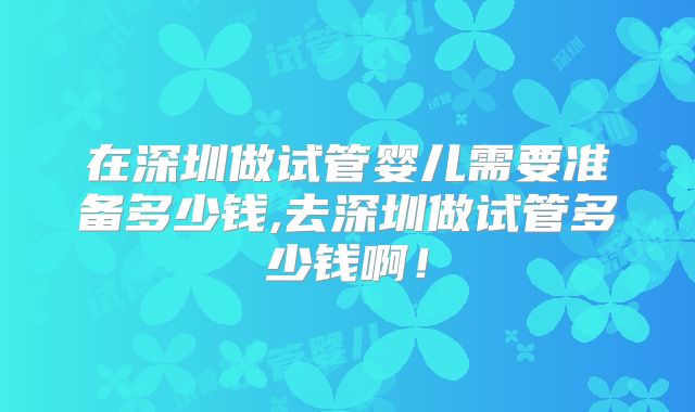 在深圳做试管婴儿需要准备多少钱,去深圳做试管多少钱啊！