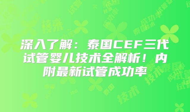 深入了解:泰国CEF三代试管婴儿技术全解析!内附最新试管成功率