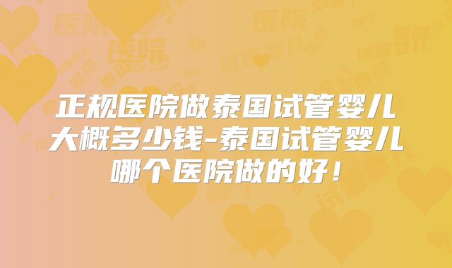 正规医院做泰国试管婴儿大概多少钱-泰国试管婴儿哪个医院做的好！