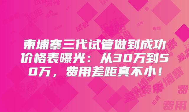 柬埔寨三代试管做到成功价格表曝光：从30万到50万，费用差距真不小！