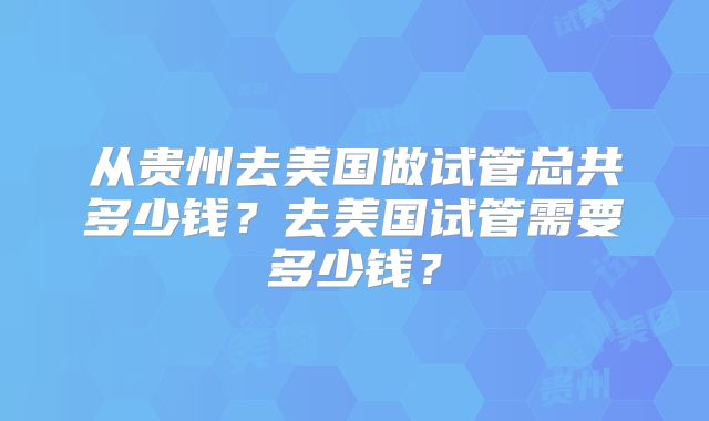 从贵州去美国做试管总共多少钱？去美国试管需要多少钱？