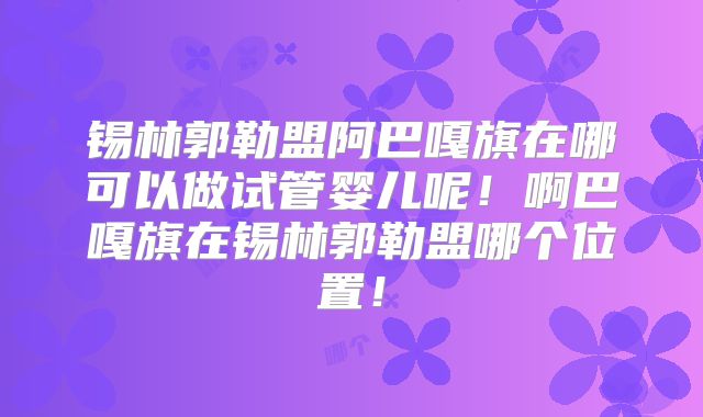 锡林郭勒盟阿巴嘎旗在哪可以做试管婴儿呢！啊巴嘎旗在锡林郭勒盟哪个位置！