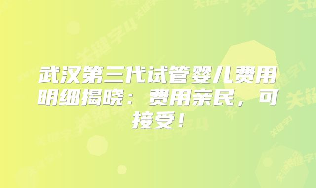武汉第三代试管婴儿费用明细揭晓:费用亲民,可接受!