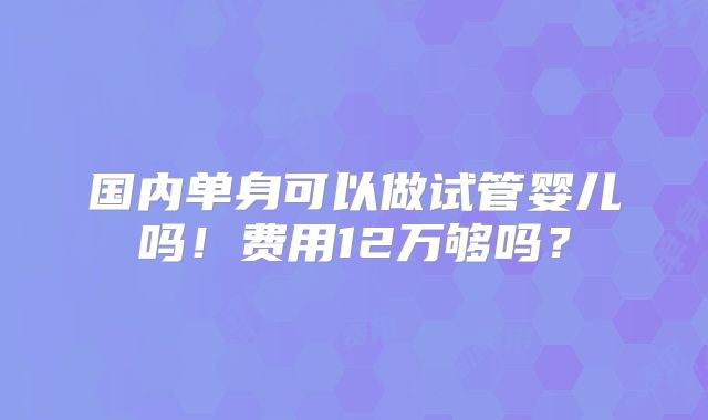 国内单身可以做试管婴儿吗!费用12万够吗?