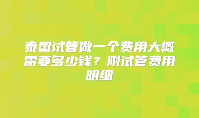 泰国试管做一个费用大概需要多少钱？附试管费用明细